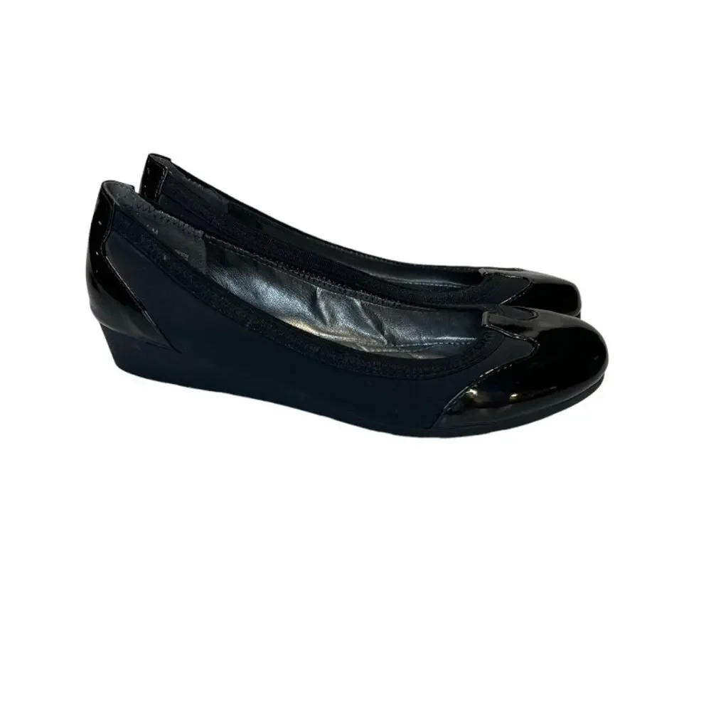 Andrew Geller Black Patent Leather & Fabric Platform Flat Shoes Size 6.5 M